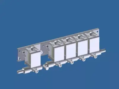 Solenoid metal panel with four valves 3D model