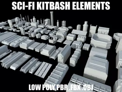 Kitbash Sci-Fi Elements Low-poly 3D model