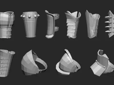 55 Low poly medieval fantasy arm bracers armor IMM set 3D model
