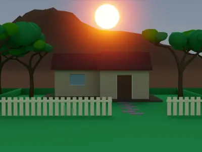 Low Poly Isometric House and Yard Free low-poly 3D model