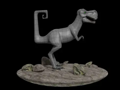 T-rex dinosaur on rock Low-poly 3D model