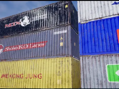 Shipping Containers with various skins Low-poly 3D model