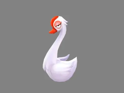 Cartoon white goose - proud white swan Low-poly 3D model