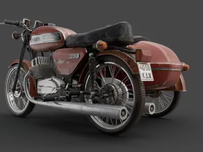 Motorcycle Jawa 350 with a sidecar 3D model