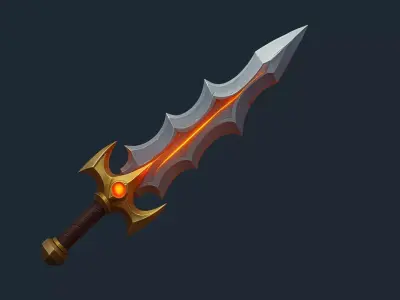 Infernal Fang Stylized Fantasy Sword 3D Model Low-poly 3D model