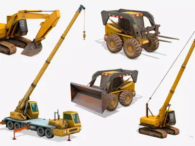 Construction Equipment Vehicles 5 Cranes 3D Models Low-poly 3D model