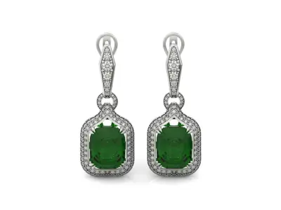 Cushion-Cut Dangle Earrings with Pave Diamond Halos 1204 3D print model