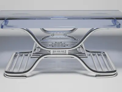 Futuristic Curved Chrome Table with Glass Top  3D Model 3D model