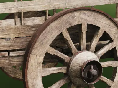 Old Wooden Rusted Cart Low-poly 3D model