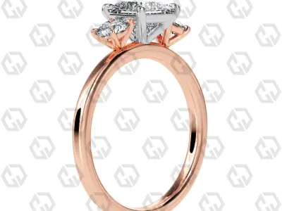 Ring 108 Princess Shape 3 stone ring with round 3D print model