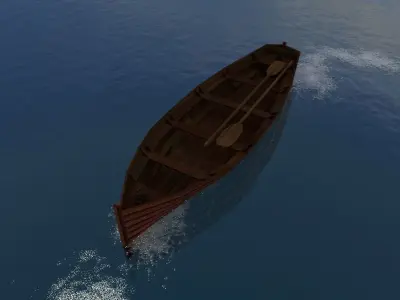 Rowboat wooden boat Low-poly 3D model