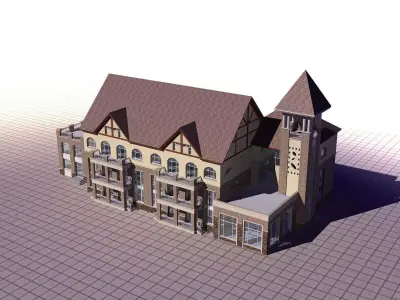 Villa building with clock tower 3D model