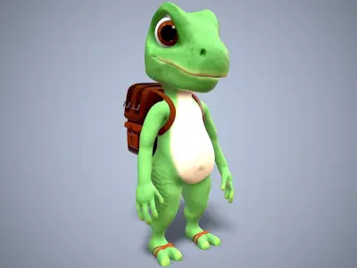 cartoon gecko Traveler Low-poly 3D model