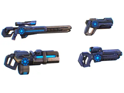 Weapons Set 4 Gun Pistol Assault rifle Sniper rifle machine gun 3D Model Pack 3