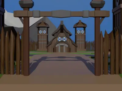 Low Poly Viking Town Low-poly 3D model