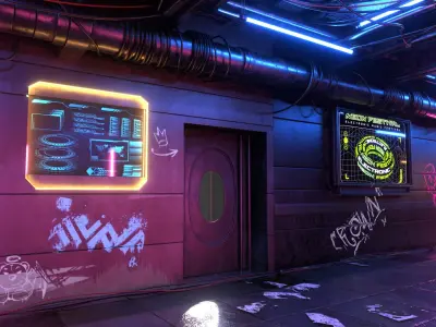  Sci-Fi Cyberpunk Corridor Modular 