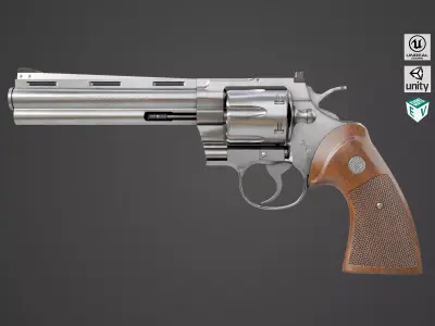 Revolver 05 Silver Colt Python All PBR Unity UE Textures Low-poly 3D model