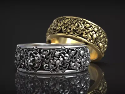 Baroque Vintage Classic Ornate Floral Wedding Band 3D print model