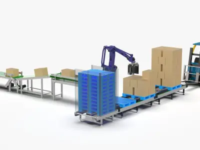 Robot Palletizing Card Board Line 3D model