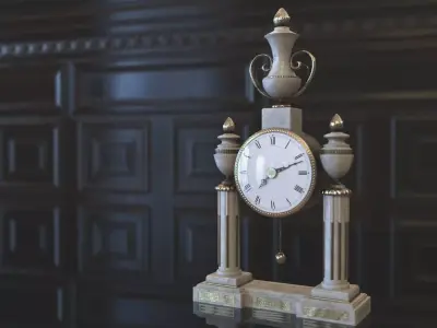 Antique White Clock made of Marble and Gold 3D model