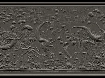 Aquatic Mermaid Theme Panno v5 for CNC Relief engraving 3D model