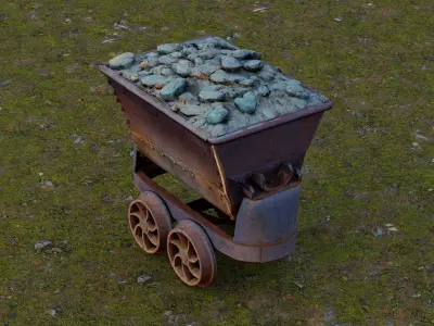 Rugged mining cart Low-poly 3D model