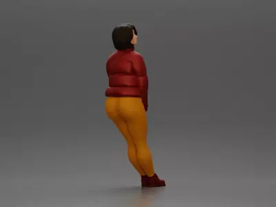 Woman leaning on the car wearing winter outfit 3D print model