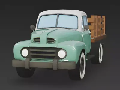 Stylized 1950s Rural Pickup Truck 3D Model Low-poly 3D model