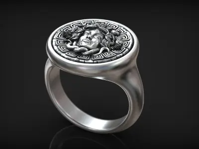 Medusa Gorgona Head Greek Traditional Ornament Coin Ring 3D print model