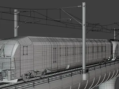 Bridge with Siemens trains 3D model