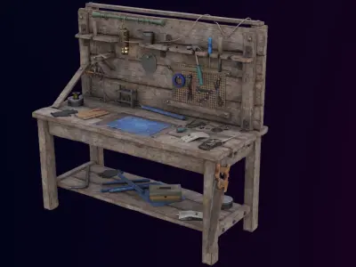 Workbench - decor and tools Low-poly 3D model