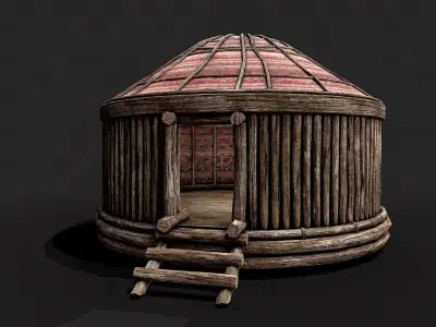 Traditional Yurt Nomads Tent with Interior 6 Low-poly 3D model