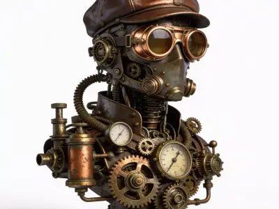 Steampunk Aviator Bust 3D Model Low-poly 3D model