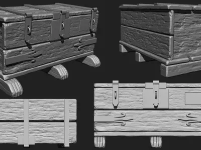 OLD WOODEN BOX SCLUPTED HIGHPOLY Free 3D model
