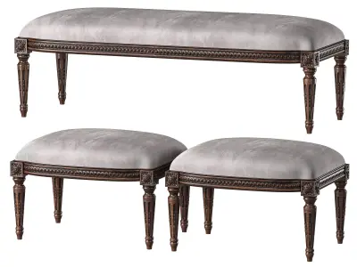 chairish louis bench and pouf art 5694 3D model