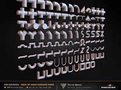 100 Hard Surface IMM Pipes Low-poly 3D model