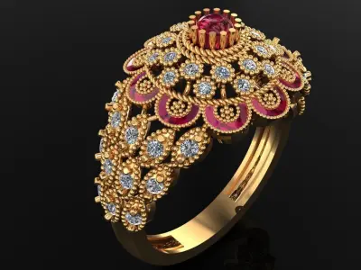 Women Ring 86 antique style enamel diamond wedding women ring 3D print model