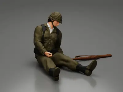 Soldier who fell after a strong battle waiting for help weapons 3D print model