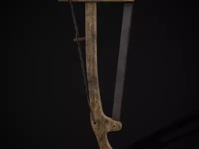 Antique Wooden Bow Saw Low-poly 3D model