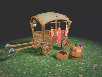 Stylized carriage Low-poly 3D model purchase