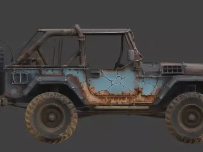 Damaged Post Apocalyptic Off Road Jeep 3D Model V07 Low-poly 3D model