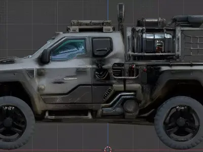 Sci-Fi Pickup Truck  Medium Wrecked Cyberpunk Vehicle Game Ready Low-poly 3D model