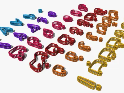 Arabic Alphabets and Numerals 01 Skeletal Pipes 3D model