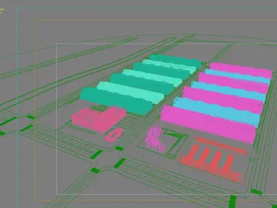Architecture industrial complex with number of buildings 3D model