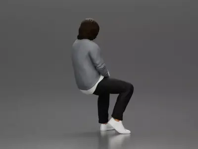 Man in Casual Sweater and Sneakers Sitting with Relaxed Posture 3D print model