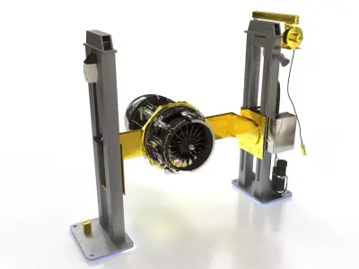 Dual Column Jet Engine Positioner with Aerospace Engine  3D model