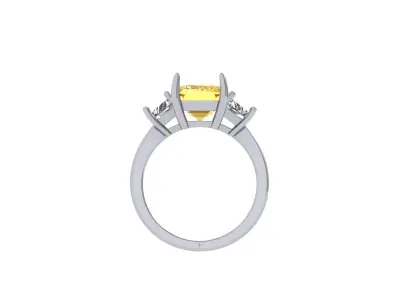 Emerald 3 Stone Art Deco Ring 3D print model 3