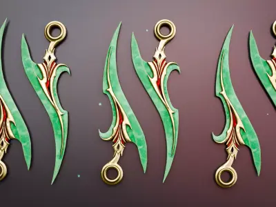 Jade Short blade - Game-Ready Fantasy Weapon Low-poly 3D model