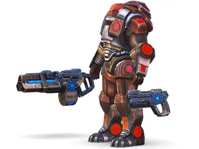 Cartoon Sci-Fi Cyborg Drone Heavy Machine Gunner Low-poly 3D model 3