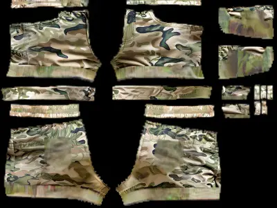 Military camouflage shorts PBR 4k Low-poly 3D model